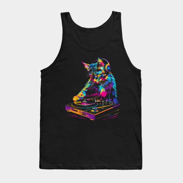 Cat DJ Spin Tank Top by Gianna Bautista Art